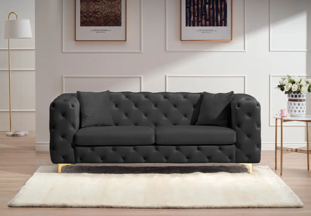 New Design Comfortable Black Loveseat Two Throw Pillows - Modern Living Room Sofa Wobythan