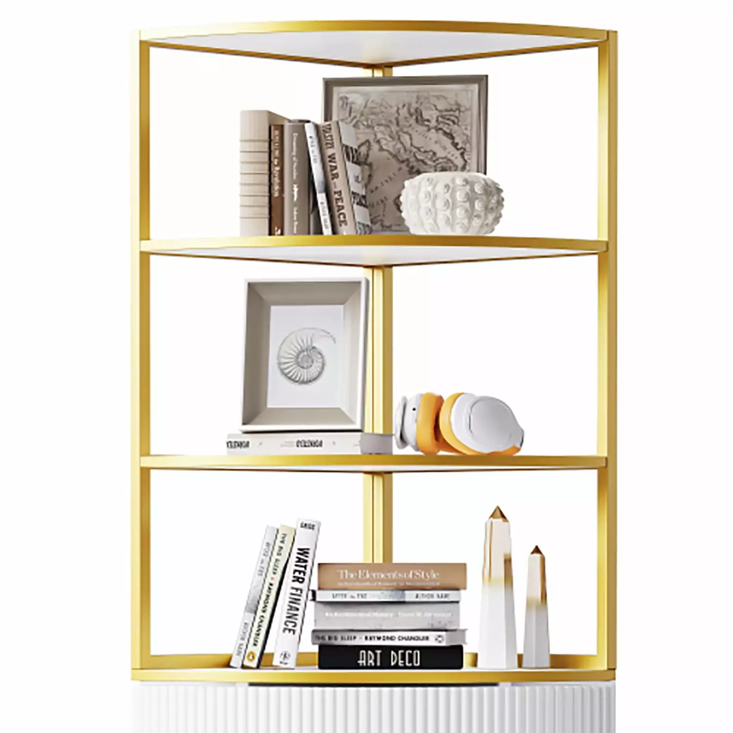 Kadyn 74.8 Tall Modern Fan-Shaped Corner Bookshelf Drawer and Doors White