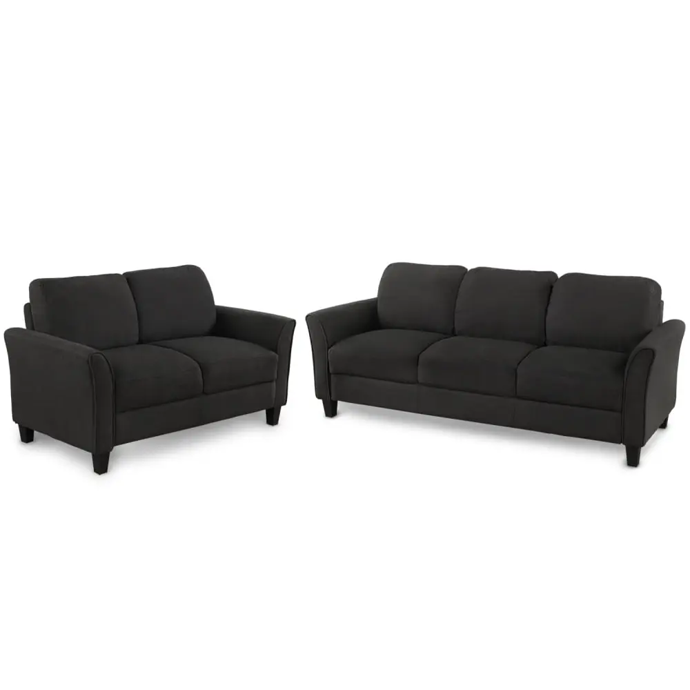 GZXS Living Room Furniture Loveseat Sofa and 3-Seat Sofa Set Black Modern Home