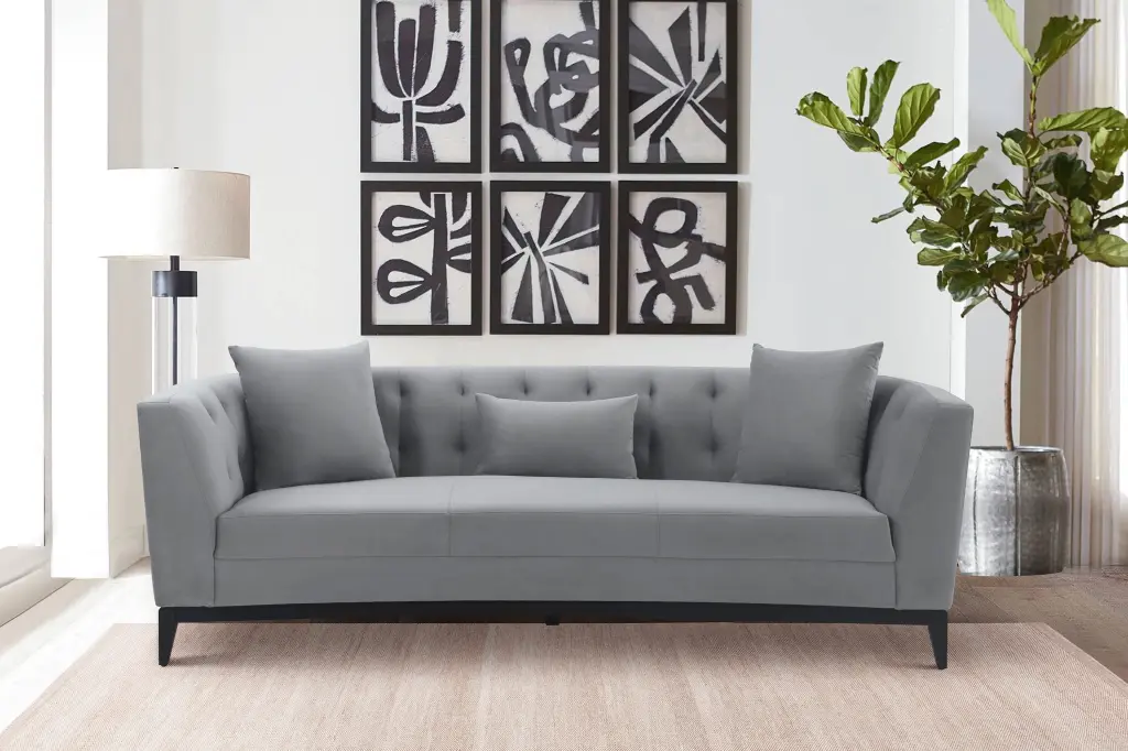 Armen Living Melange Gray Black Velvet and Wood Sofa Modern Design