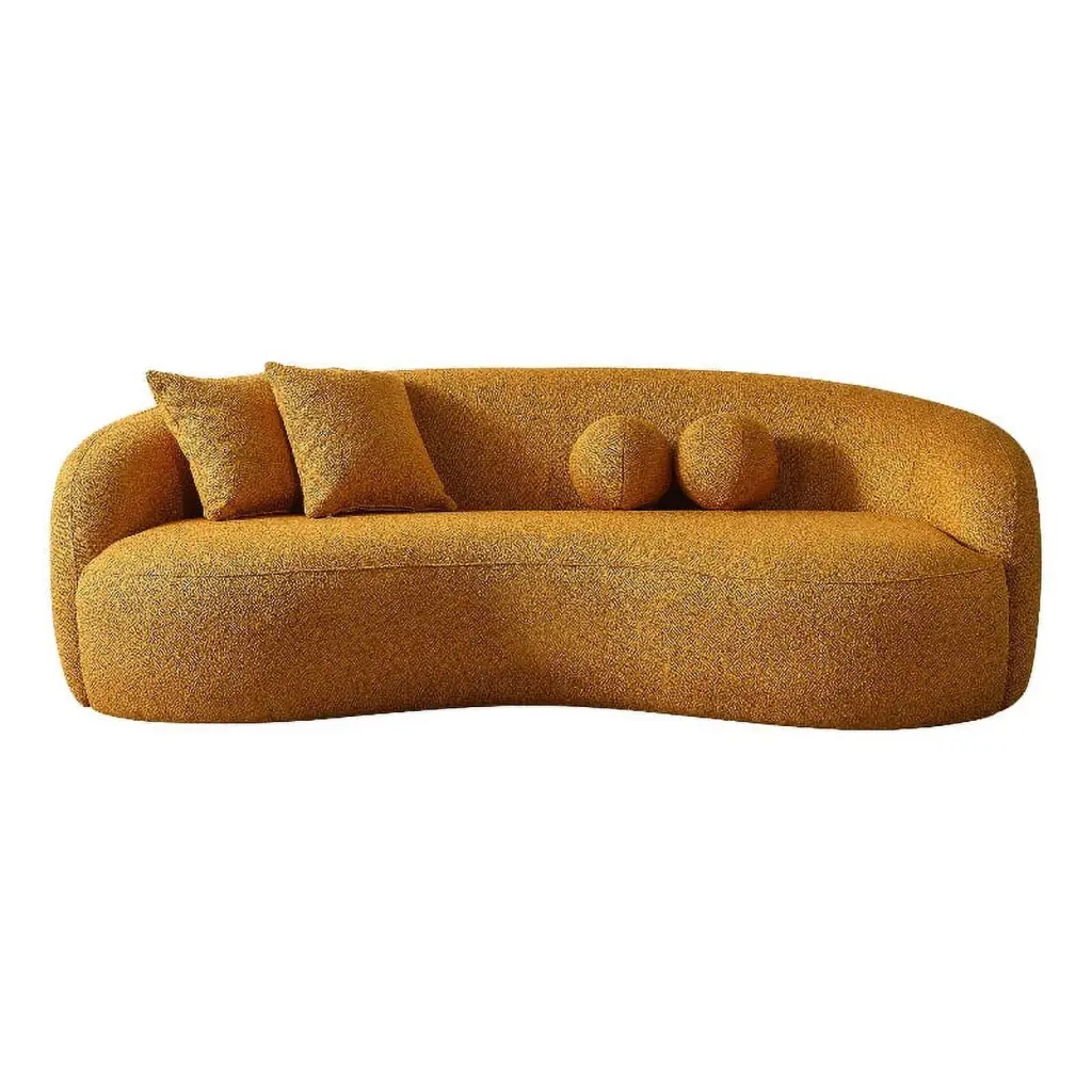 Bloom Japandi Style Luxury Modern Boucle Fabric Curvy Couch Dark Yellow - Designer Sofa Ashcroft