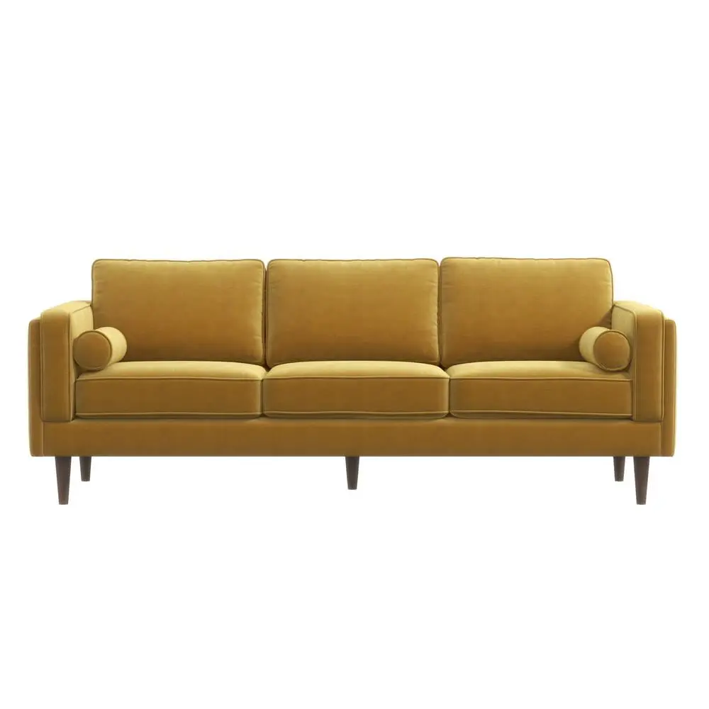 Helena Modern Living Room Pillow Back Dark Yellow Velvet Sofa - Stylish Upholstered Couch Ashcroft