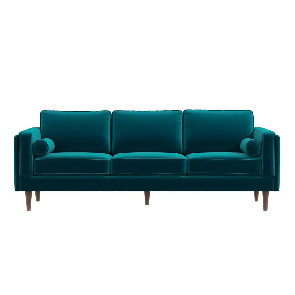 Helena Modern Living Room Rectangular Pillow Back Turquoise Velvet Sofa - Plush Comfort Couch Ashcroft