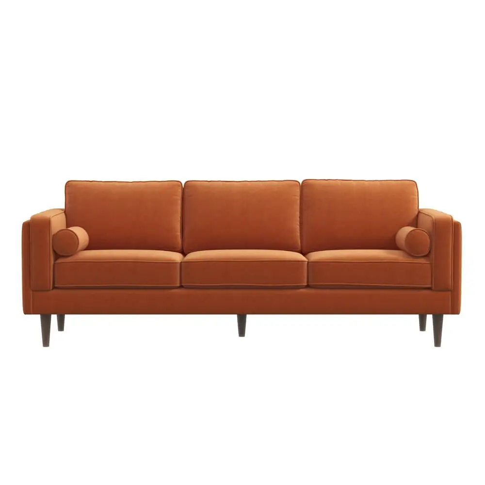 Helena Modern Living Room Rectangular Pillow Back Orange Velvet Sofa - Contemporary Comfort Couch Ashcroft