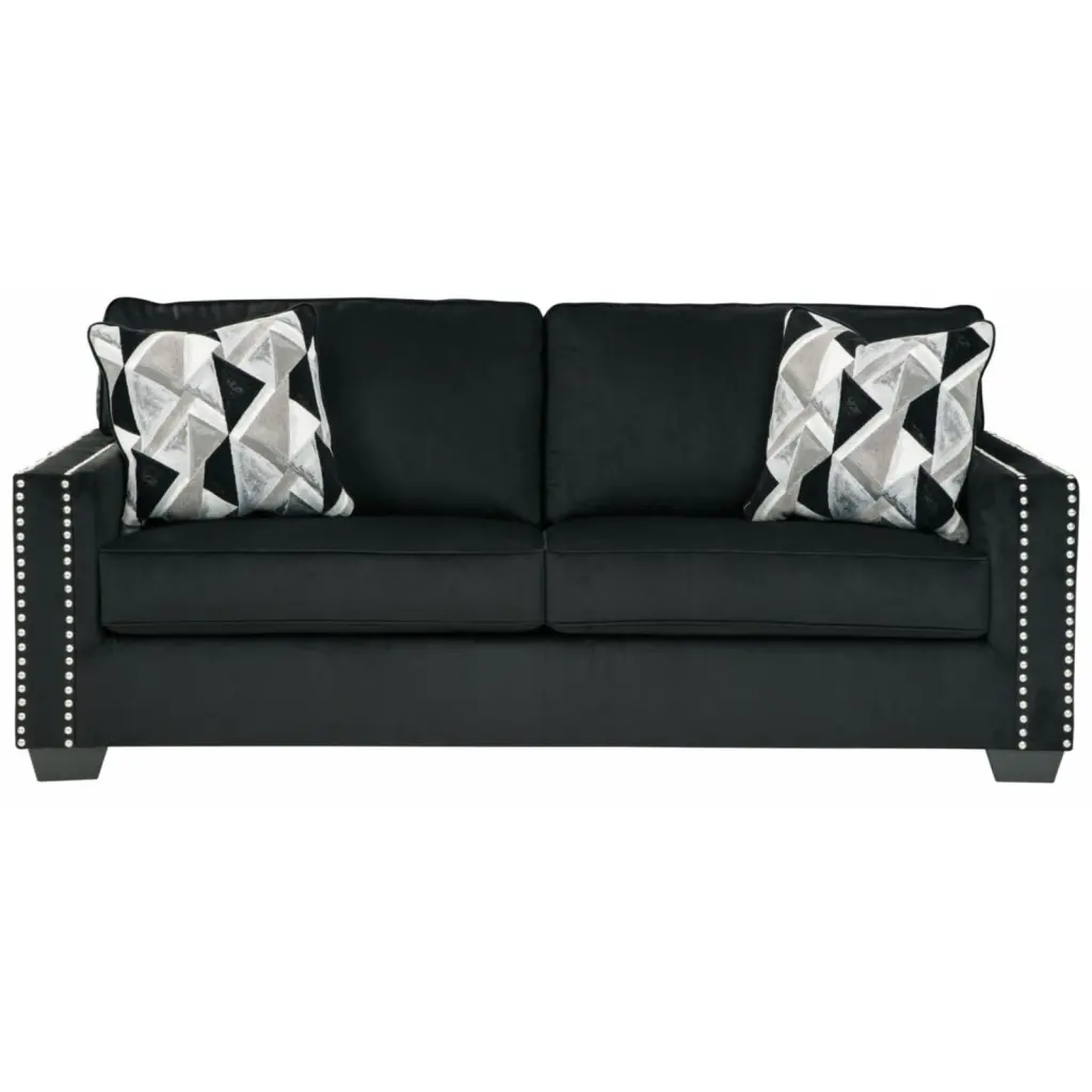 Ashley Furniture Gleston Modern Black Fabric & Wood Sofa Track Arms