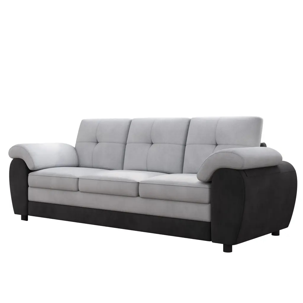 Large 81.9 Inch Modern Upholstered 3-Seat Sofa Black Leather and Light Gray Velvet Chery Industrial