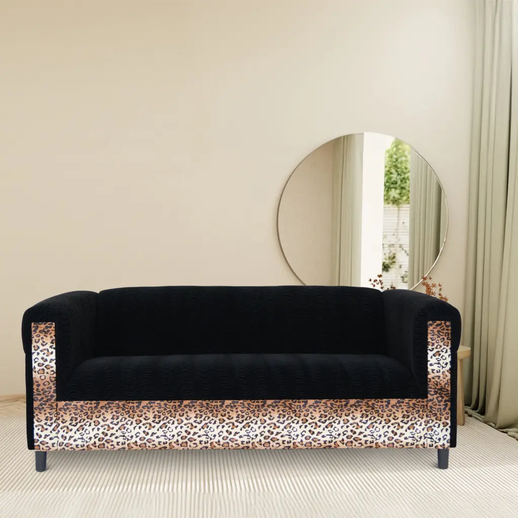 Coast to Coast Broadway Black Velvet Sofa Leopard Print Solid Wood Frame Coast to Coast Sofas