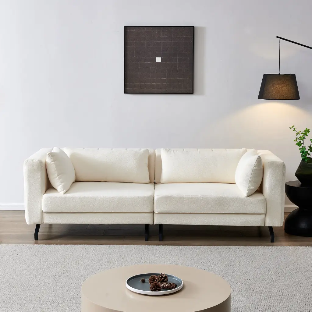 CoSoTower Living Room Sofa Couch Metal Legs - Ivory Fabric Modern Sofa
