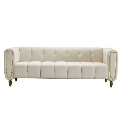 Goldmeet Modern Velvet Sofa 83.07 inch Beige Living Room