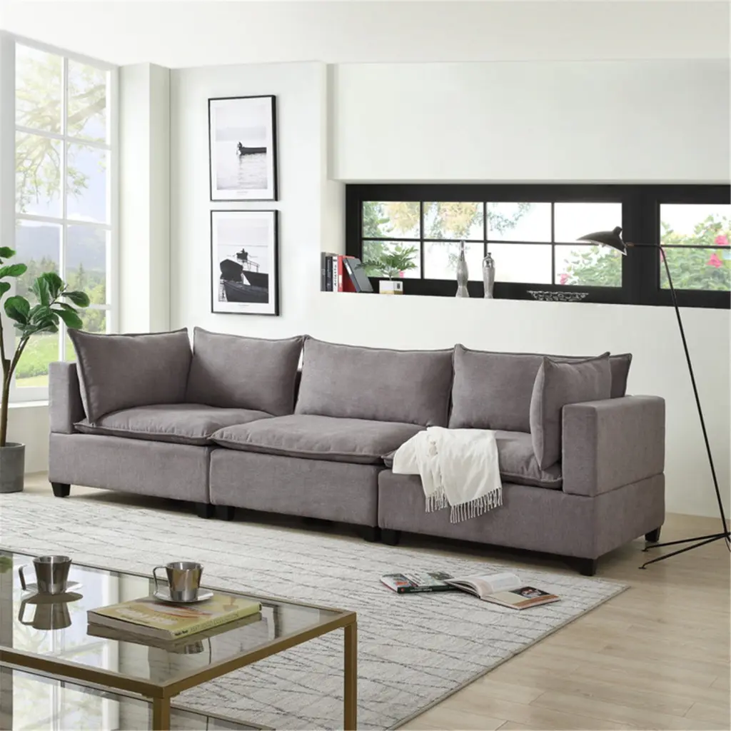 Homestock Timeless Trends Light Gray Fabric Sofa Couch