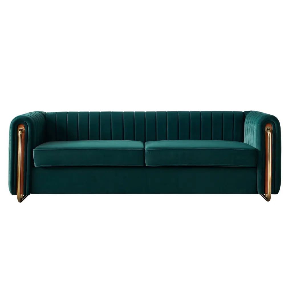 Homiyad Contemporary 84.25-inch Green Velvet Sofa Couch Stylish Living Room