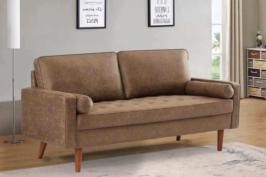 Homiyad Mid Century Modern Sofa Button Tufted Seat Cushion and Faux Leather Living Room