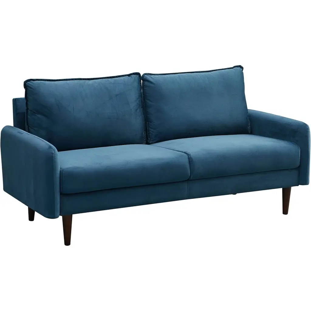 Hybition Velvet Sofa Modern Couch Wooden Legs Living Room - Prussian Blue