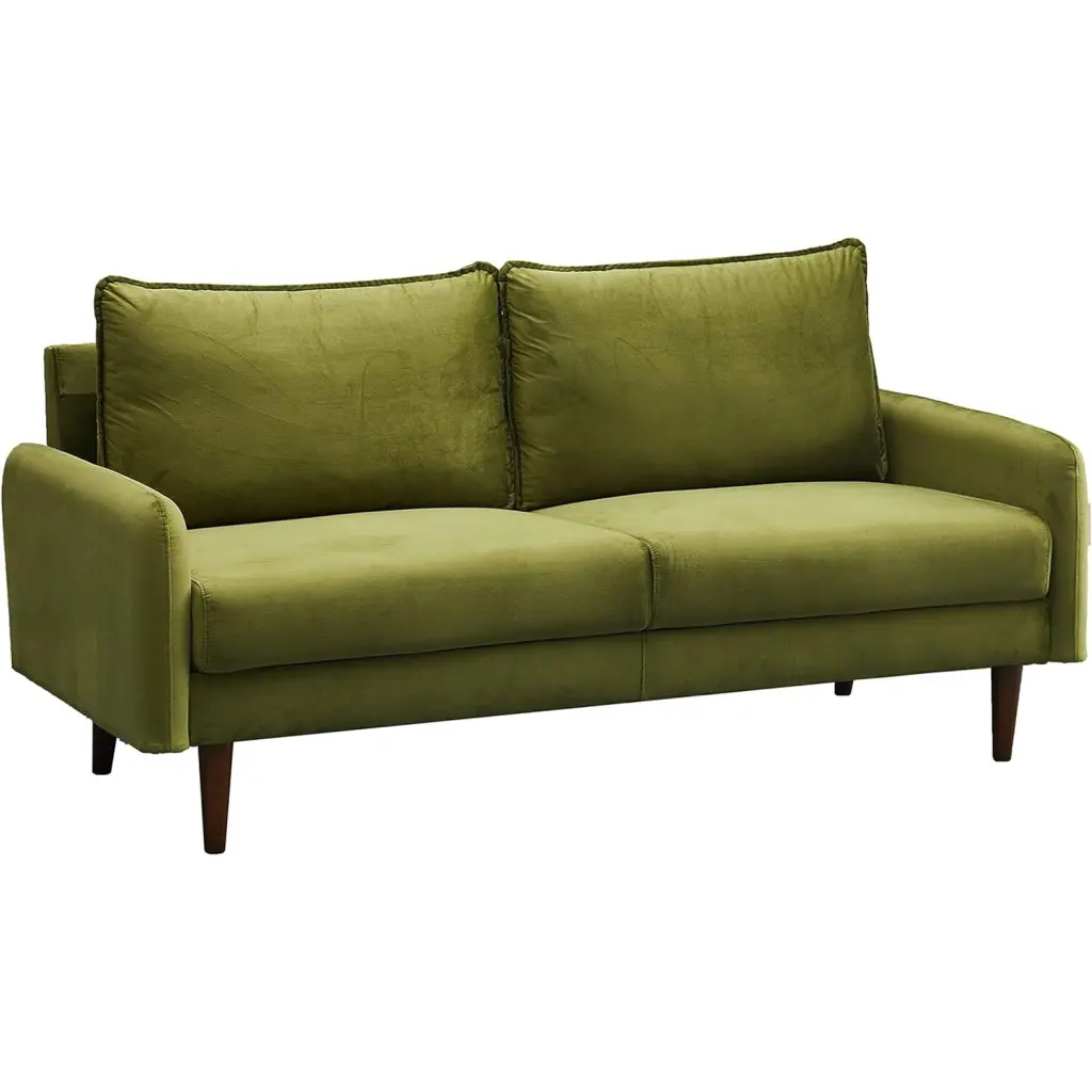 Hybition Velvet Sofa Modern Couch Wooden Legs Living Room - Army Green
