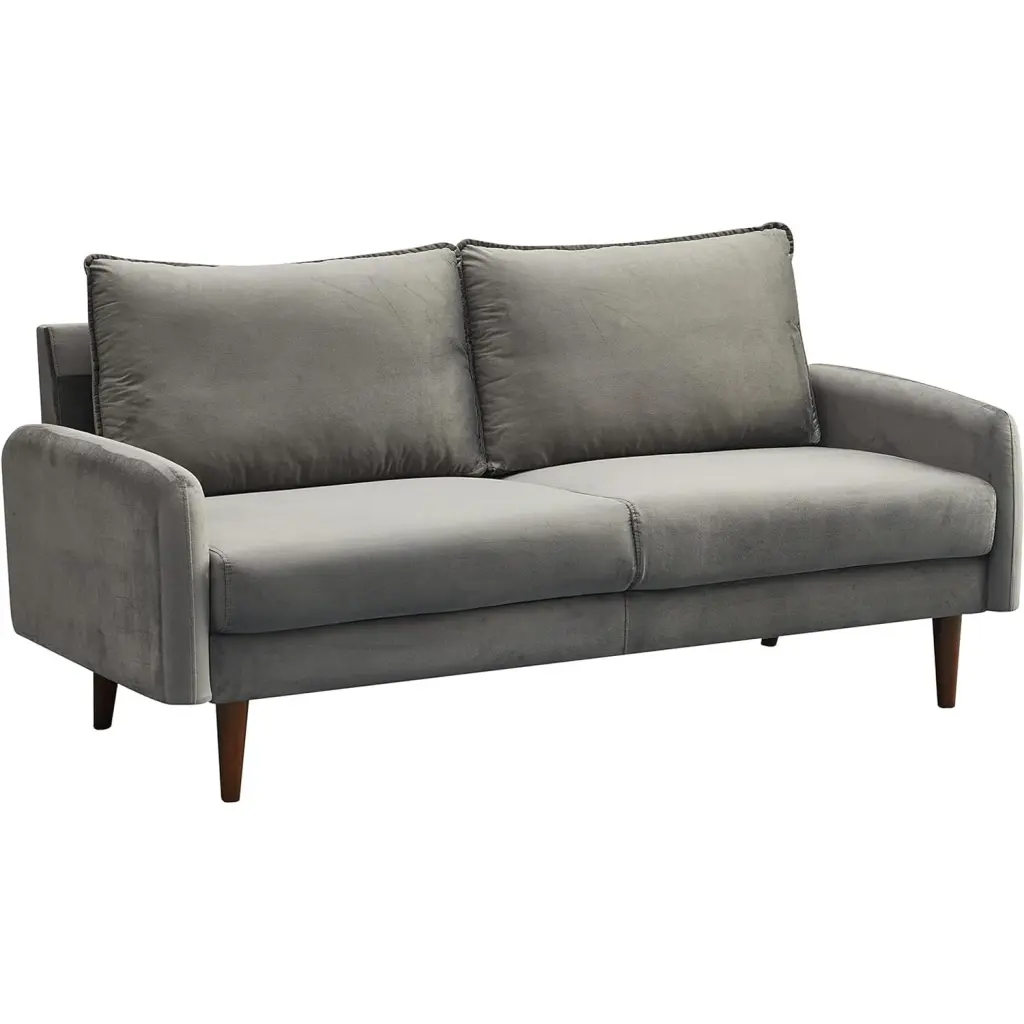 Hybition Velvet Sofa Modern Couch Wooden Legs Living Room - Gray