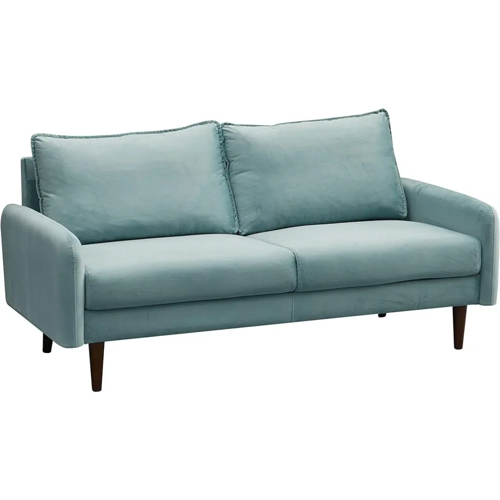 Hybition Velvet Sofa Modern Couch Wooden Legs Living Room - Cyan