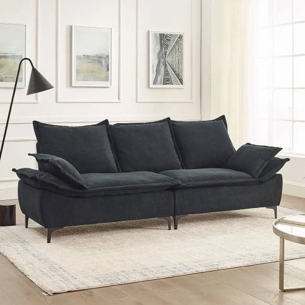 88.5 Modern Sailboat Sofa Dutch Velvet 3-Seater Sofa Two Pillows Small Spaces Hypeshops
