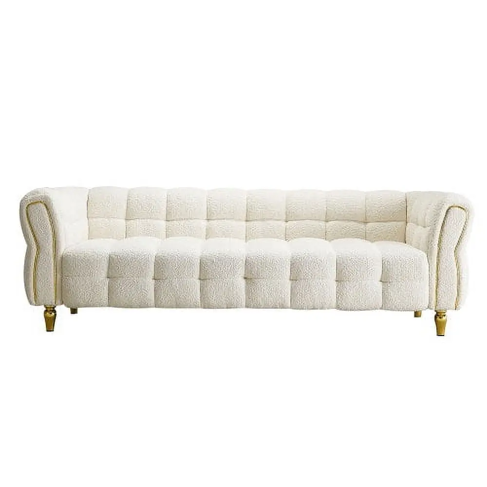Modern Boucle Upholstery Fabric Sofa 87inch Living Room Beige Color Hypeshops