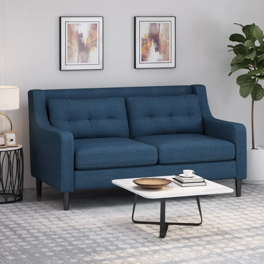 Modern Style Loveseat Navy Blue Wood Paper Glass Metal Jamini