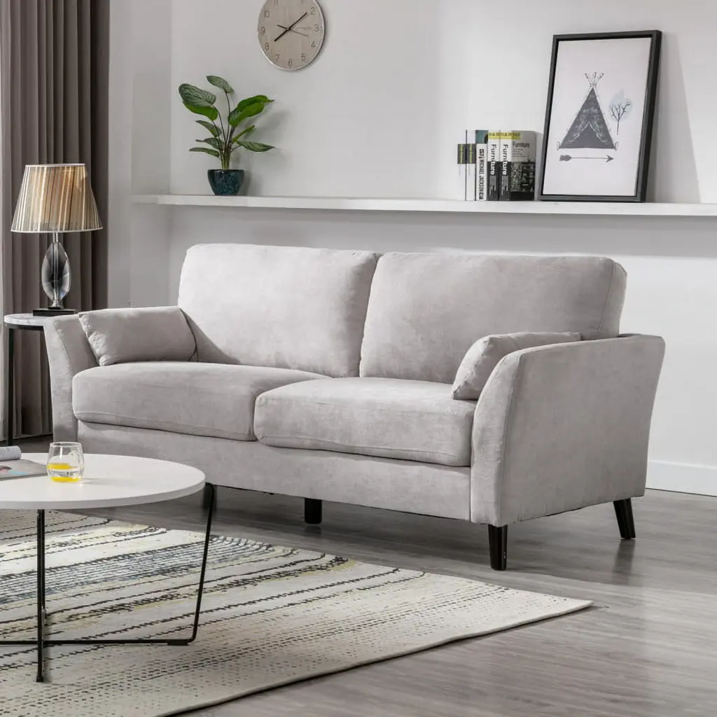Damian Light Gray Woven Fabric Sofa Solid Wood Legs and Accent Pillows Lilola Home