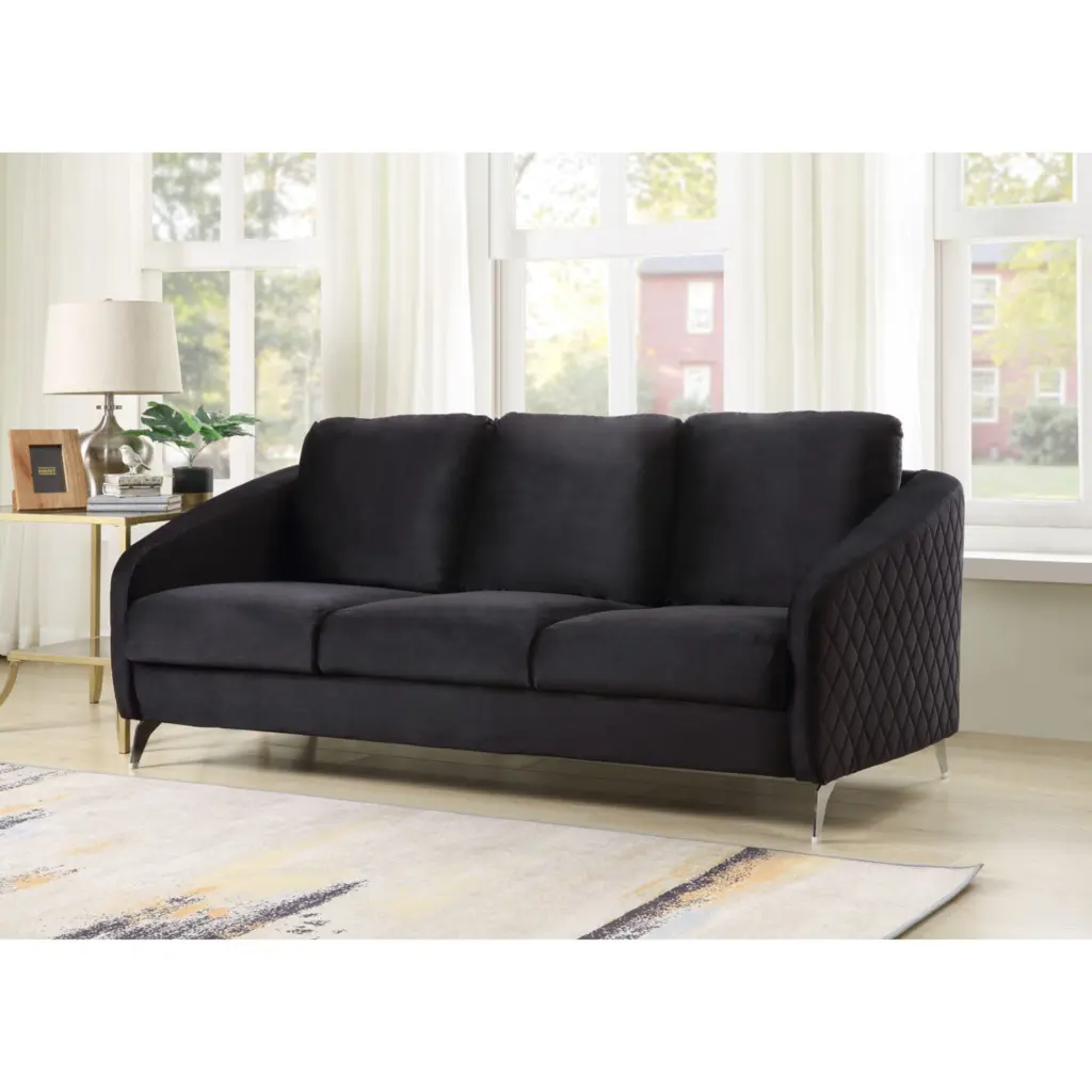 Sofia Black Velvet Elegant Modern Sofa Couch Chrome Metal Legs - Chic Living Room Furniture Lilola Home
