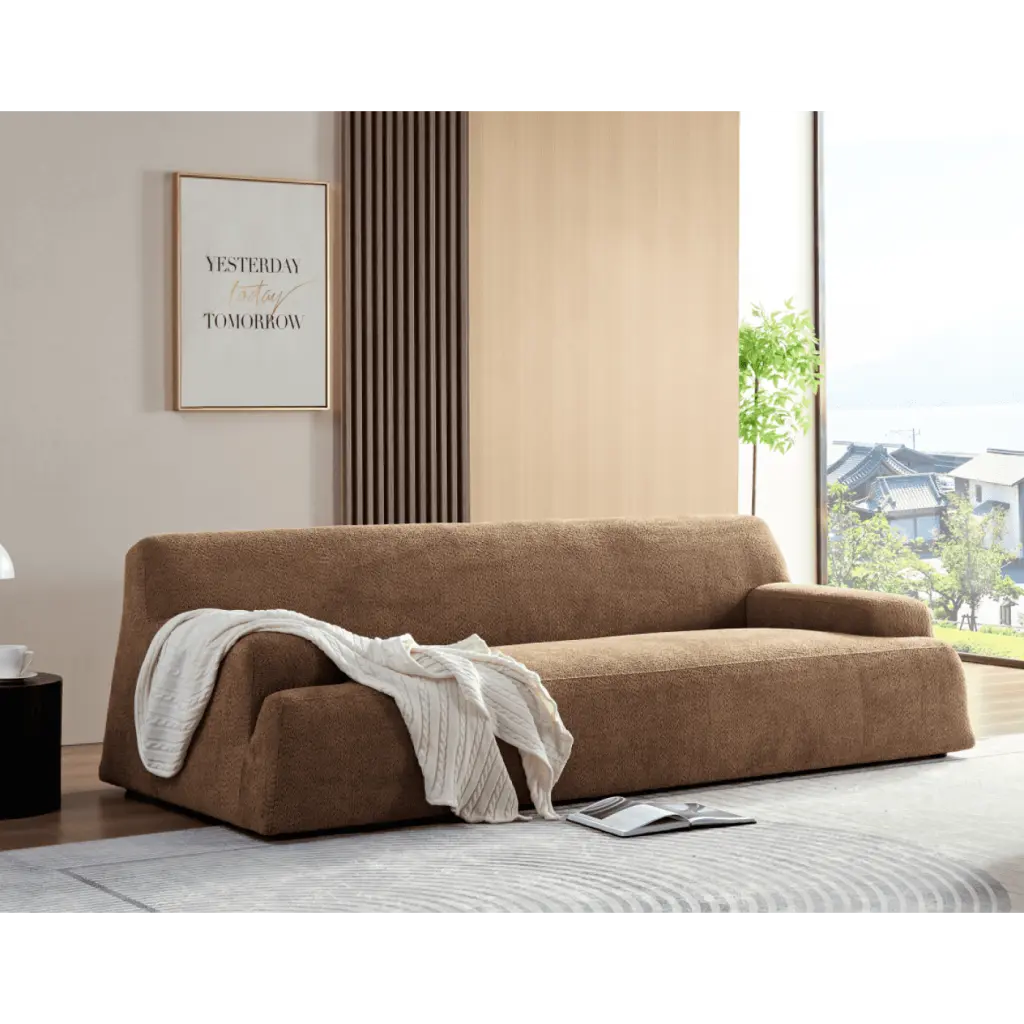 Camel Sofa Modern Simplicity Durable Fabric and Solid Wood Frame Comfortable LMing