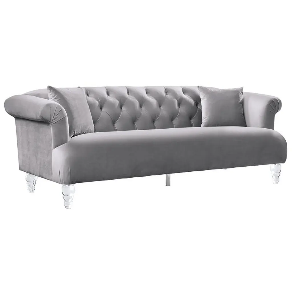 Maklaine Modern Velvet Upholstered Sofa Acrylic Legs Gray