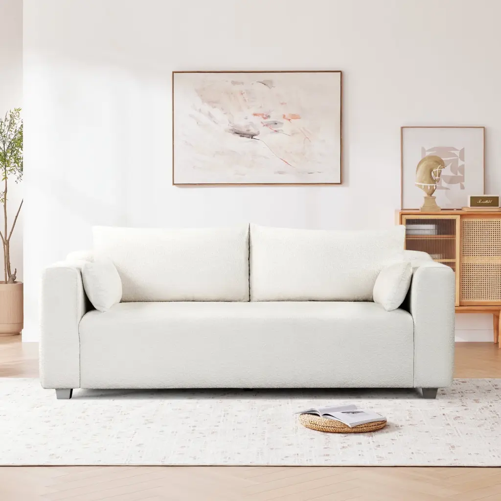 Miekor 82x36 Modern Loop Yarn Fabric Sofa - Minimalist 2-3 Seat Couch Wide Arms