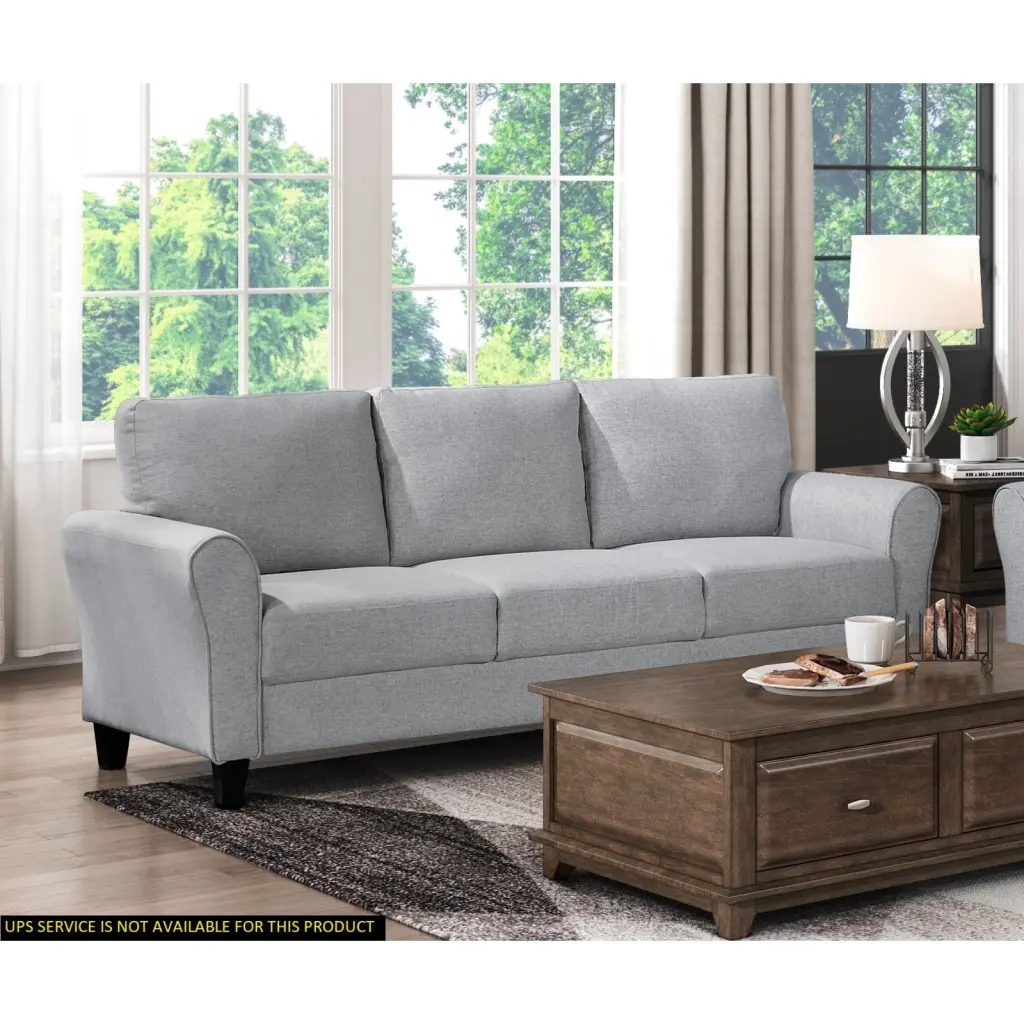 Miekor Furniture Modern Sofa Dark Gray Textured Fabric Upholstered Rounded Arms