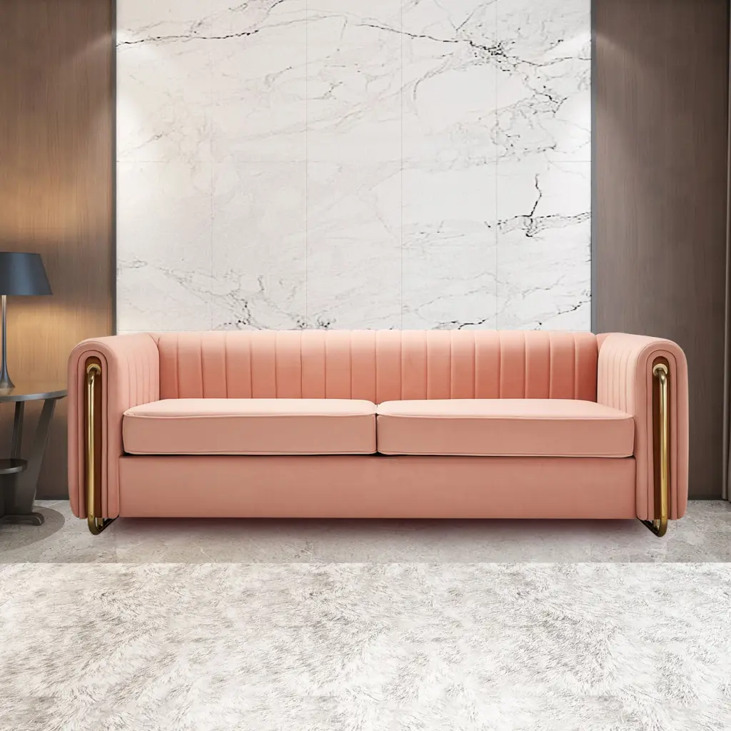 Modern Velvet Sofa Blush Pink Color Stylish Living Space Miekor