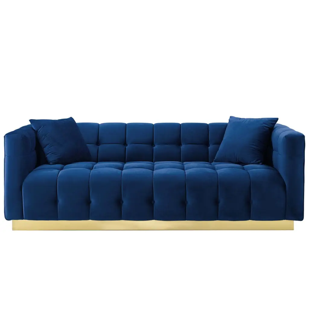 Contemporary Modern Urban Designer Living Room Sofa Navy Blue Velvet Metal Steel Legs