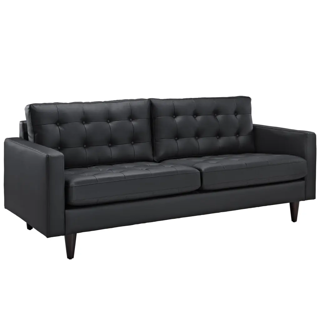 Modern Contemporary Living Room Leather Sofa Black Cushioned Back