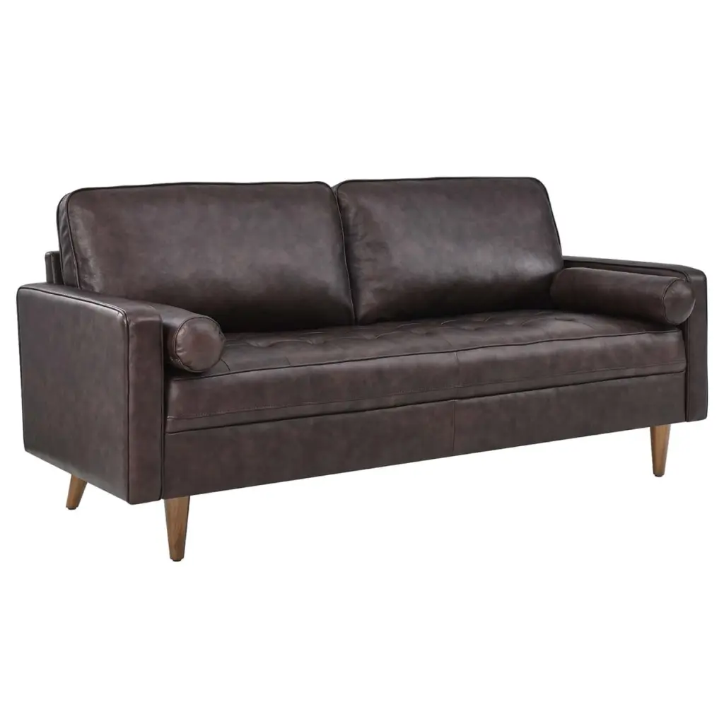 Modway Valour Modern Style Top Grain Leather Sofa Brown Finish - Contemporary Living Room Sofa