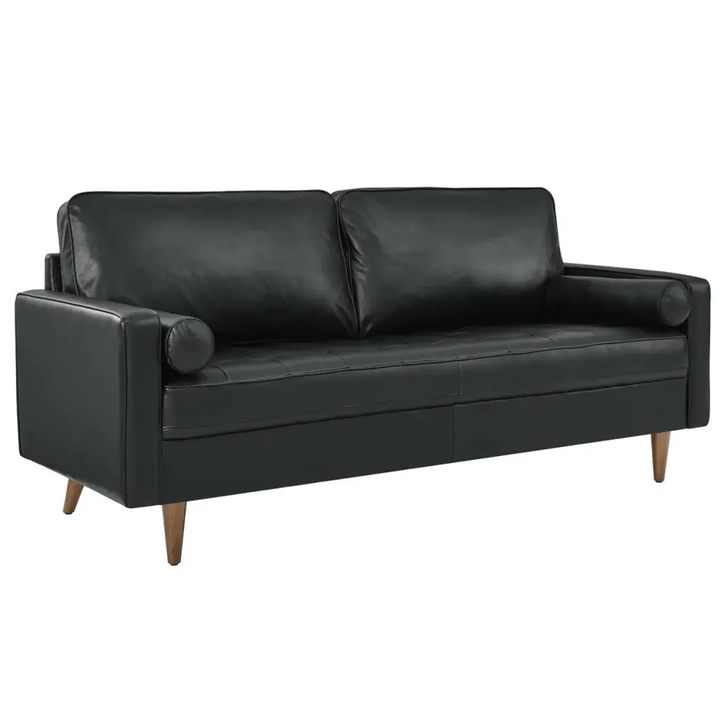 Modway Valour Modern Style Top Grain Leather Sofa Black Finish - Elegant Living Room Sofa