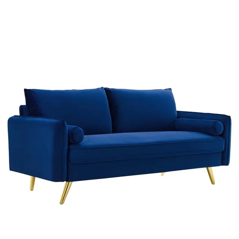 Pemberly Row Modern Performance Velvet and Metal Sofa Navy Gold