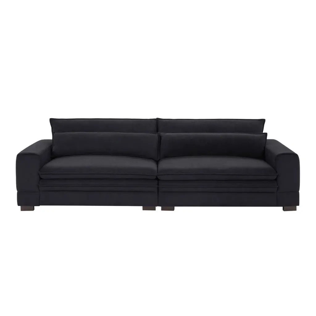 104.72 Inch Mid Century Modern Black Fabric Sofa Living Room Bedroom Apartment Office Ponnky