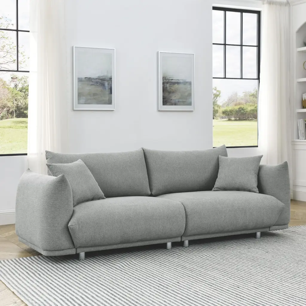 Modern Living Room Couch 90.5 Sofa Solid Wood Frame Stable Metal Legs Two Pillows Perfect Apartments and Houses Comfort an...