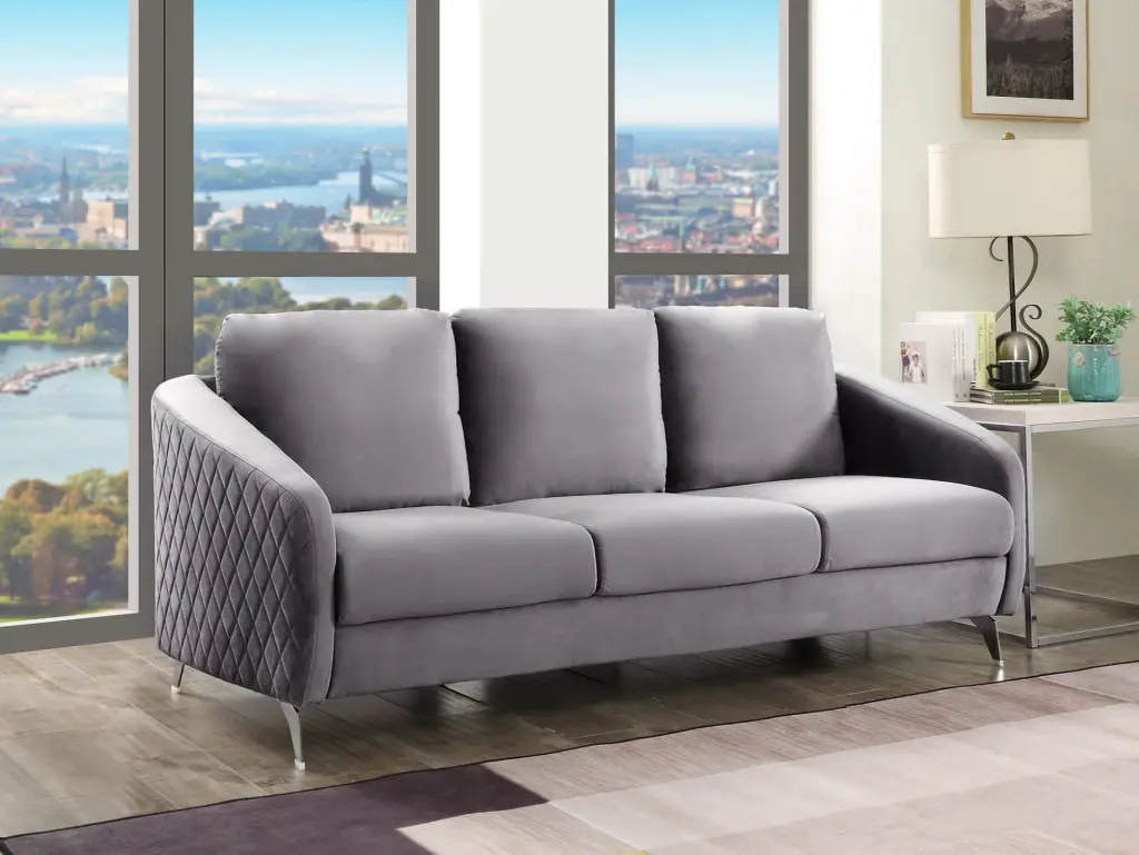 Sofia Gray Velvet Modern Chic Sofa Couch Living Room SSJL