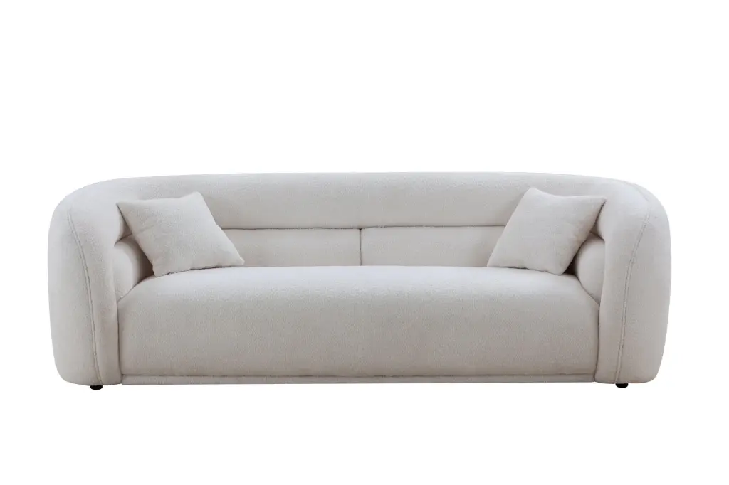 Mid Century Modern Curved 3-Seat Boucle Fabric Sofa White Living Room unknown
