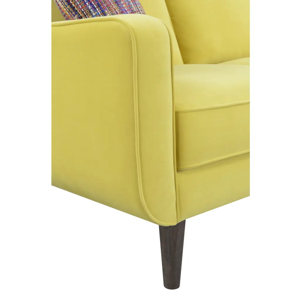 Wallace Bay Holland Electric Yellow 81 Sofa Velvet Upholstery and Wood Legs - Modern Track Arm Design Wallace & Bay