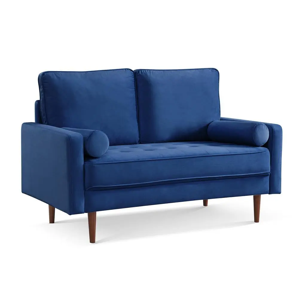 HomeRoots 57 Blue and Dark Brown Velvet Love Seat Toss Pillows Combo