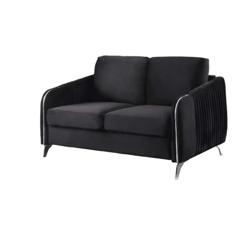 Contemporary Home Living 54 Hathaway Black Velvet Modern Chic Loveseat Couch Small Spaces