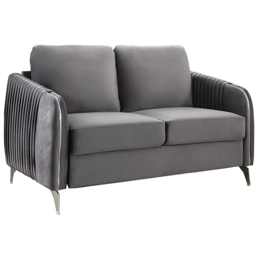 Contemporary Home Living 54 Hathaway Gray Velvet Modern Chic Loveseat Couch Small Spaces