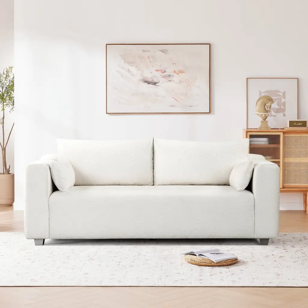 82x36 Modern Loop Yarn Fabric Sofa - Minimalist 2-3 Seat Couch Wide Domed Arms Living Room CoSoTower