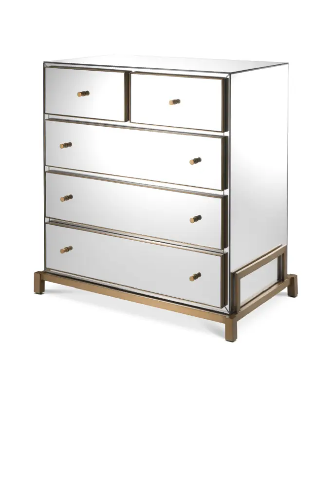 5 Drawer Mirror Glass Dresser Eichholtz Clarington Modern Bedroom Furniture