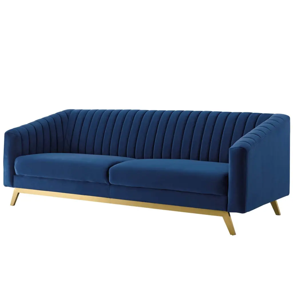 Modern Contemporary Urban Design Tufted Velvet Loveseat Sofa Navy Blue
