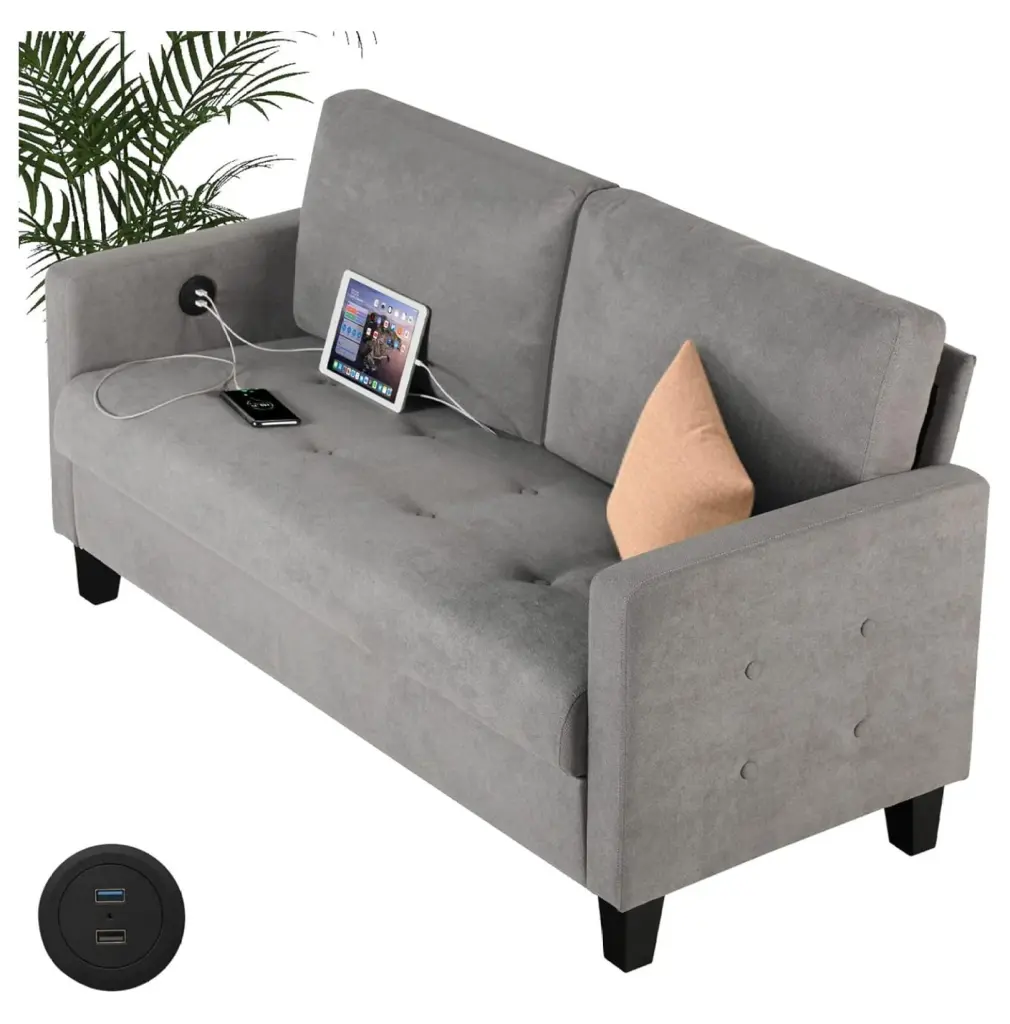 ZHAOTONG GRACFORCE 57W Loveseat Sofa 2 USB Charging Ports Light Grey