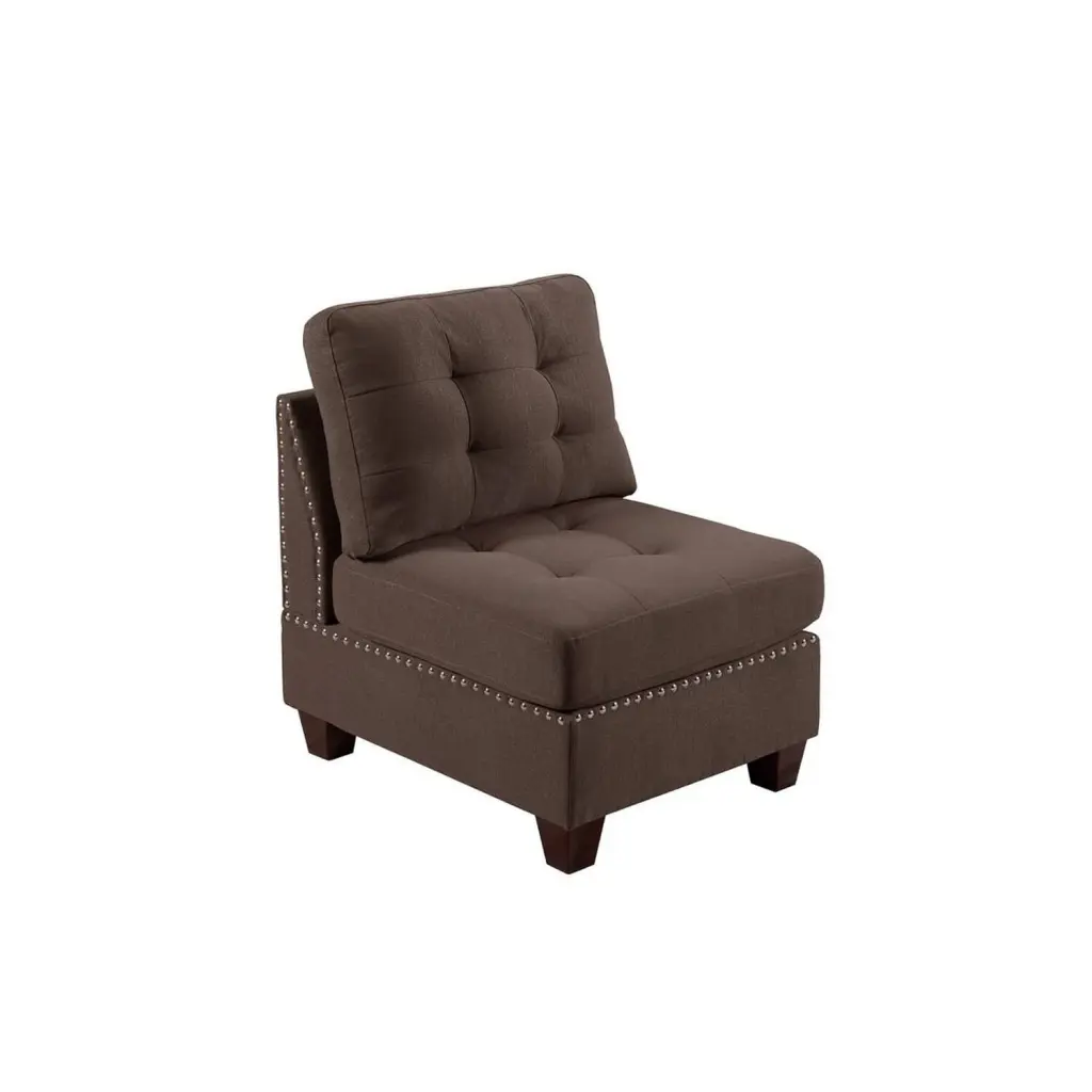 Benjara Lemy 32 Inch Modular Armless Sofa Chair Tufted Brown Fabric Solid Wood Frame