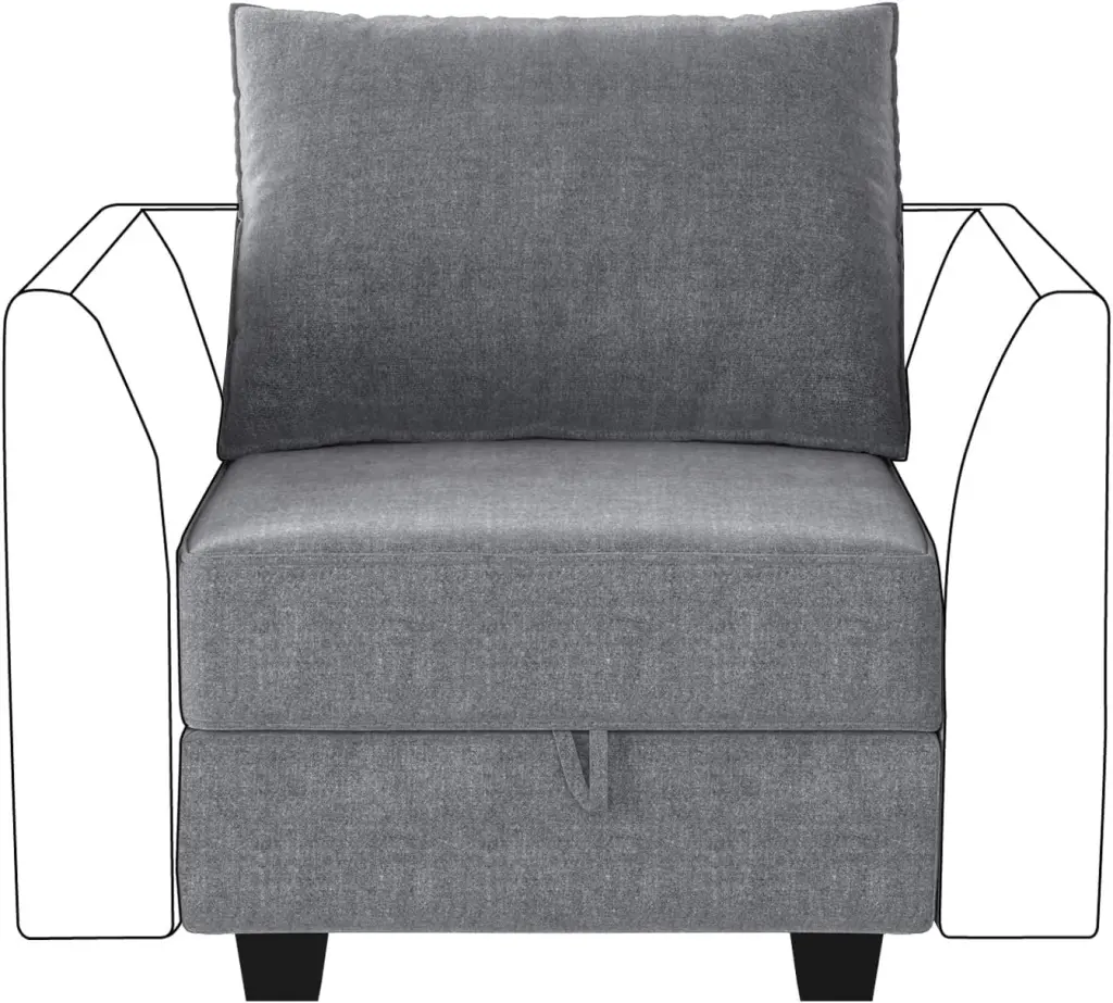 Modern Fabric Middle Module Modular Sofa Customizable Sectional Sofa Couch Accent Armless Chair Grey Tongou