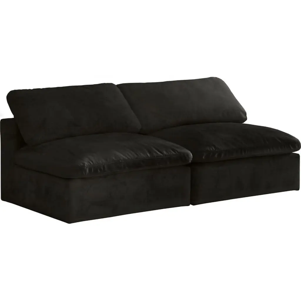 Meridian Furniture Cozy Black Velvet Modular Armless Loveseat - Modern Sectional